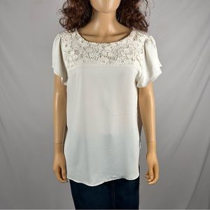 LOFT Ivory Short Sleeve Lace Top Size Large